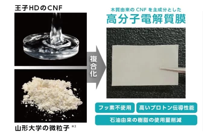 王子HDと山形大、CNF主成分の燃料電池用「高分子電解質膜」を開発