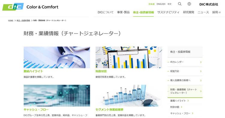 初見でも分かりやすい工夫 DICがIRサイトを全面リニューアル