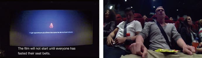 全員シートベルトを締めないと上映されないノルウェーの映画館
