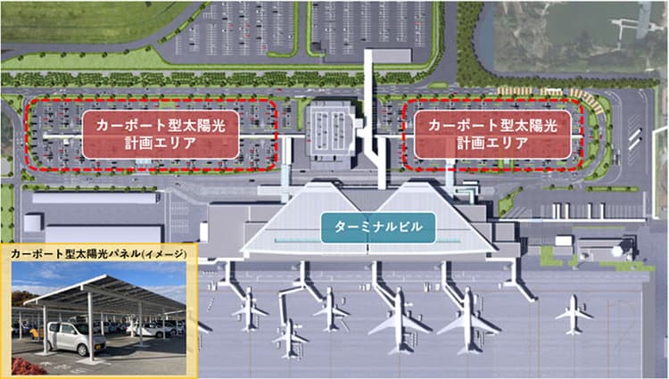 広島空港に2.6MWのカーポート型太陽光発電、PPAで 三井不動産