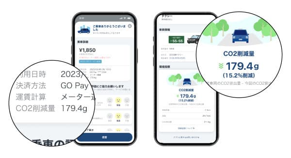 タクシーアプリ「GO」、利用時のCO2排出量を可視化 一般向けに