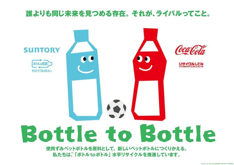 コカコーラとサントリー、「ボトルtoボトル」推進に向けてJリーグと連携