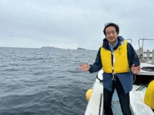 報道アナウンサー山口氏、輪島復興の浮体式洋上風力を訪問