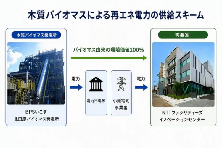 木質バイオマス発電PPAで追加性ある再エネ100%ビル NTTグループ初