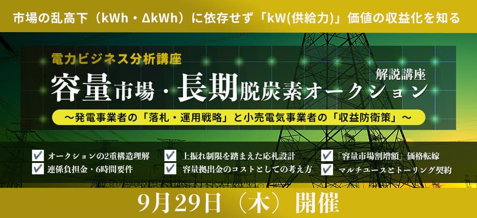 電力ビジネス分析講座-容量市場・長期脱炭素オークション解説編