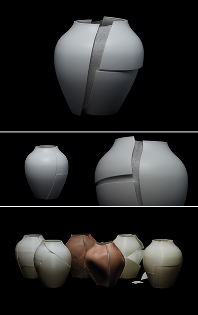 The design process (bottom) and the completed vase (top, middle) Photography: Toru Oshima
